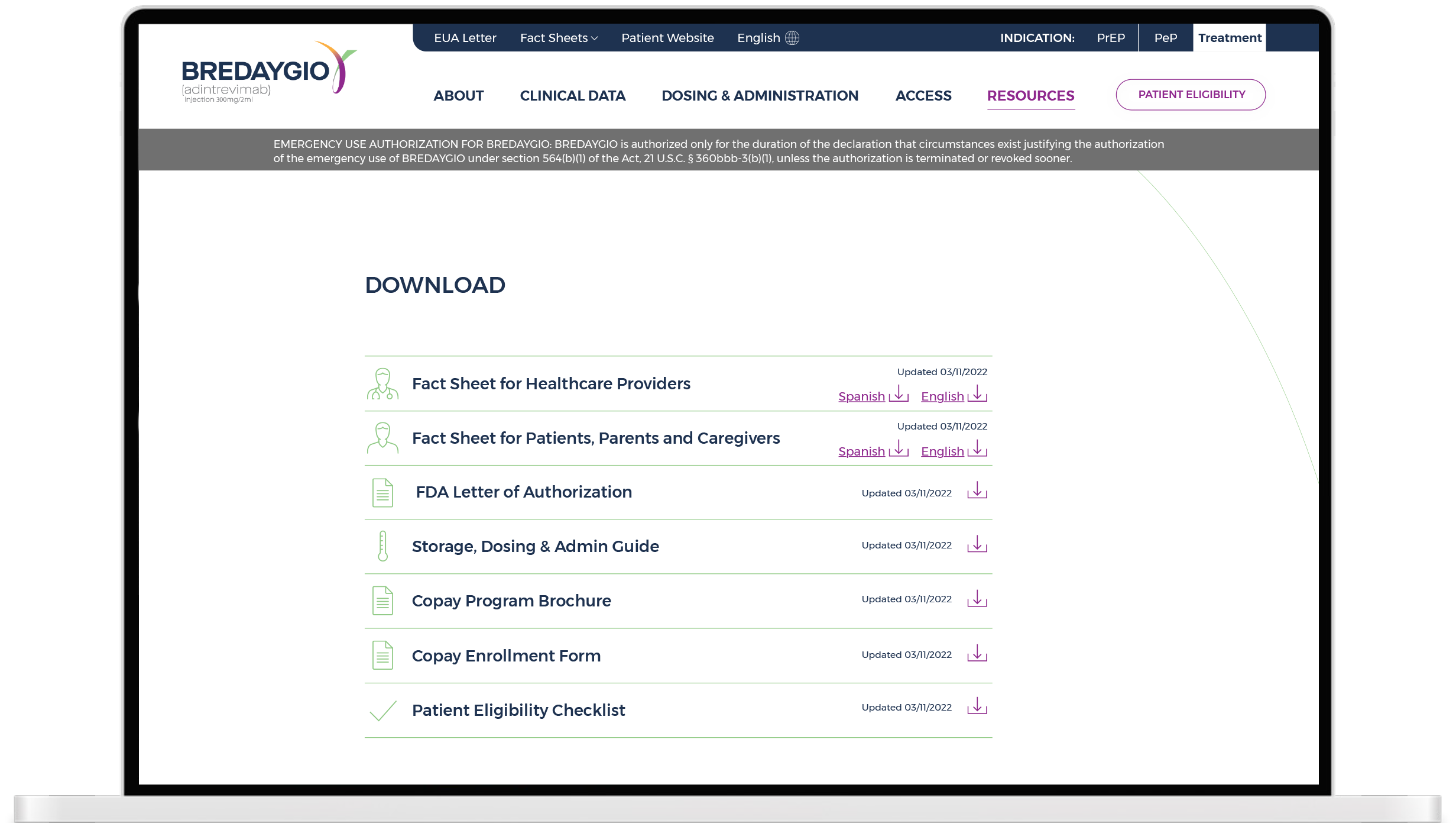 A screenshot of the download page for medical practices.